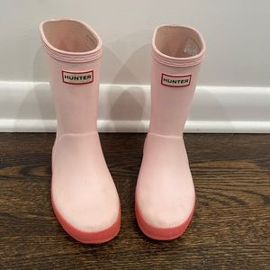 Girls, pink Hunter rain boots. Insoles are missing